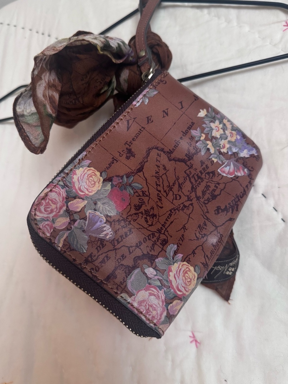 Patricia Nash Leather Wristlet and matching Scarf in English Garden Map Print